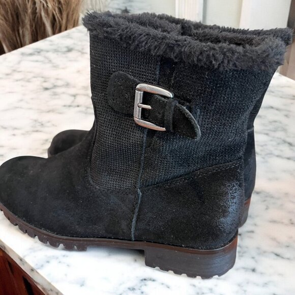 BareTraps Fairlee Black Ankle Zip Suede Leather Boots Size 7.5M Faux Fur Lined - Picture 4 of 13